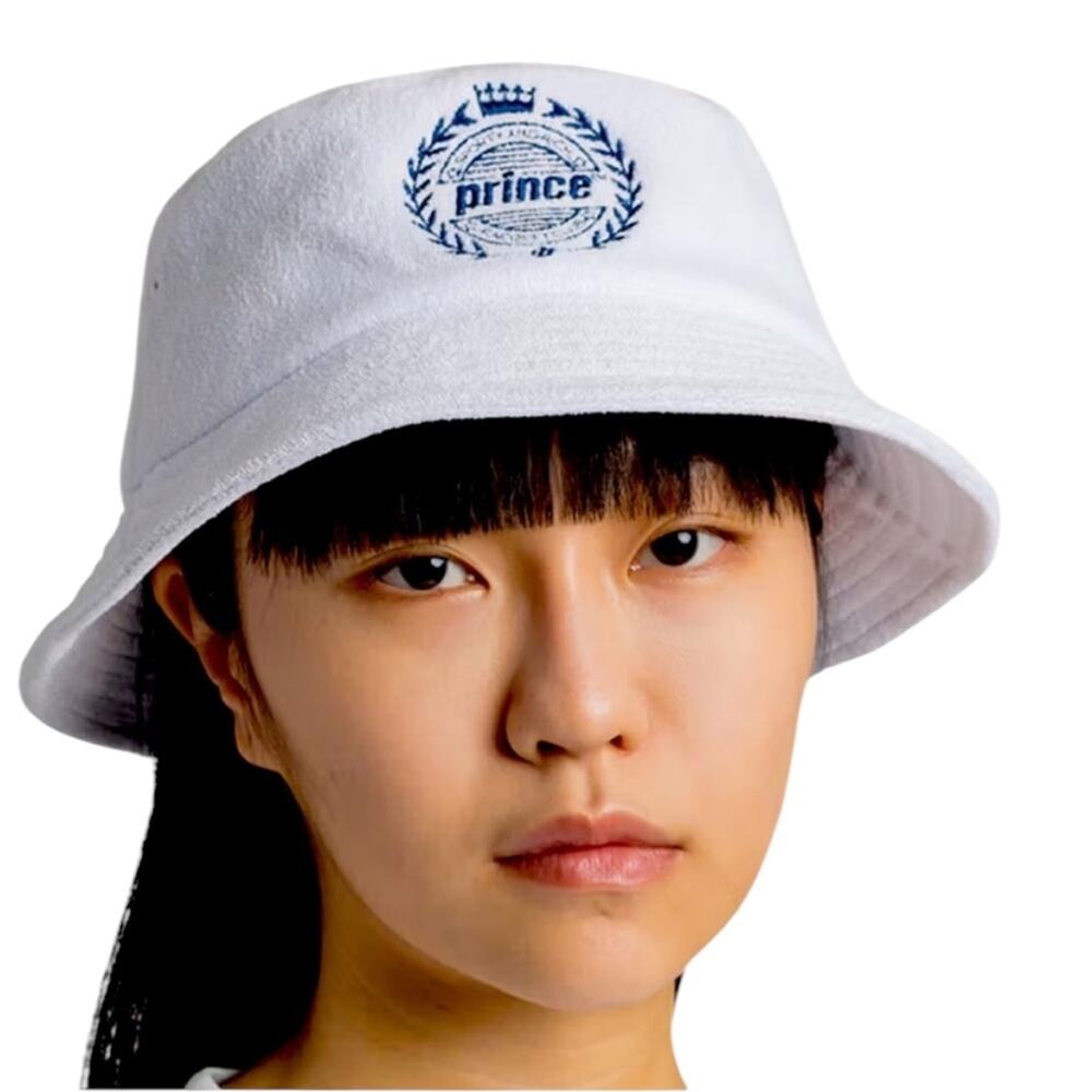 Sporty & Rich White Bucket Hat with Blue 'Prince' Crest